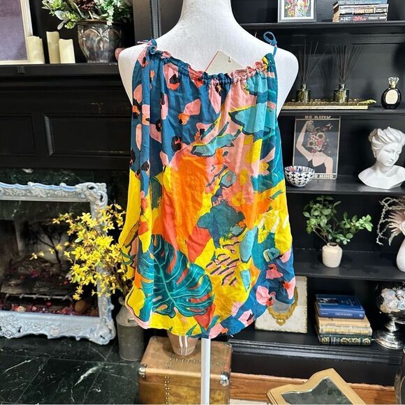 MONSOON VERADERO MIX PRINT CAMI TOP TROPICAL YELLOW PALM LEOPARD NWT Size M - Picture 9 of 11